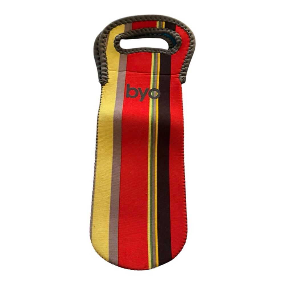 BYO Neoprene Wine Single Bottle Bag Tote Carrier Multicolored Stripes